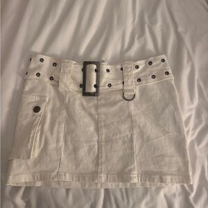 Edikted White Mini Skirt with Buckle Belt